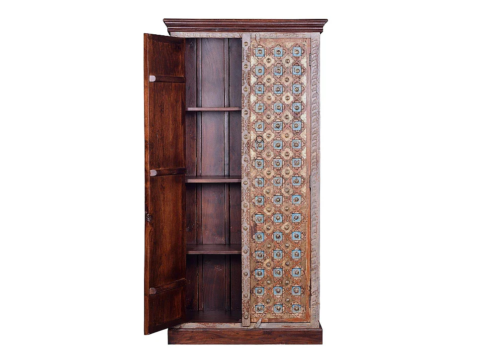 Armoire en bois de manguier 90 cm, style rustique vintage - 180 x 90 x 40 cm