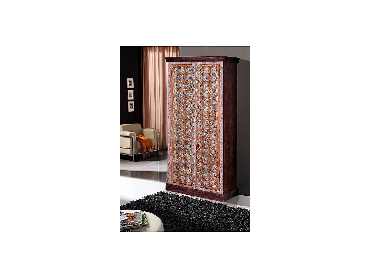 Armoire en bois de manguier 90 cm, style rustique vintage - 180 x 90 x 40 cm