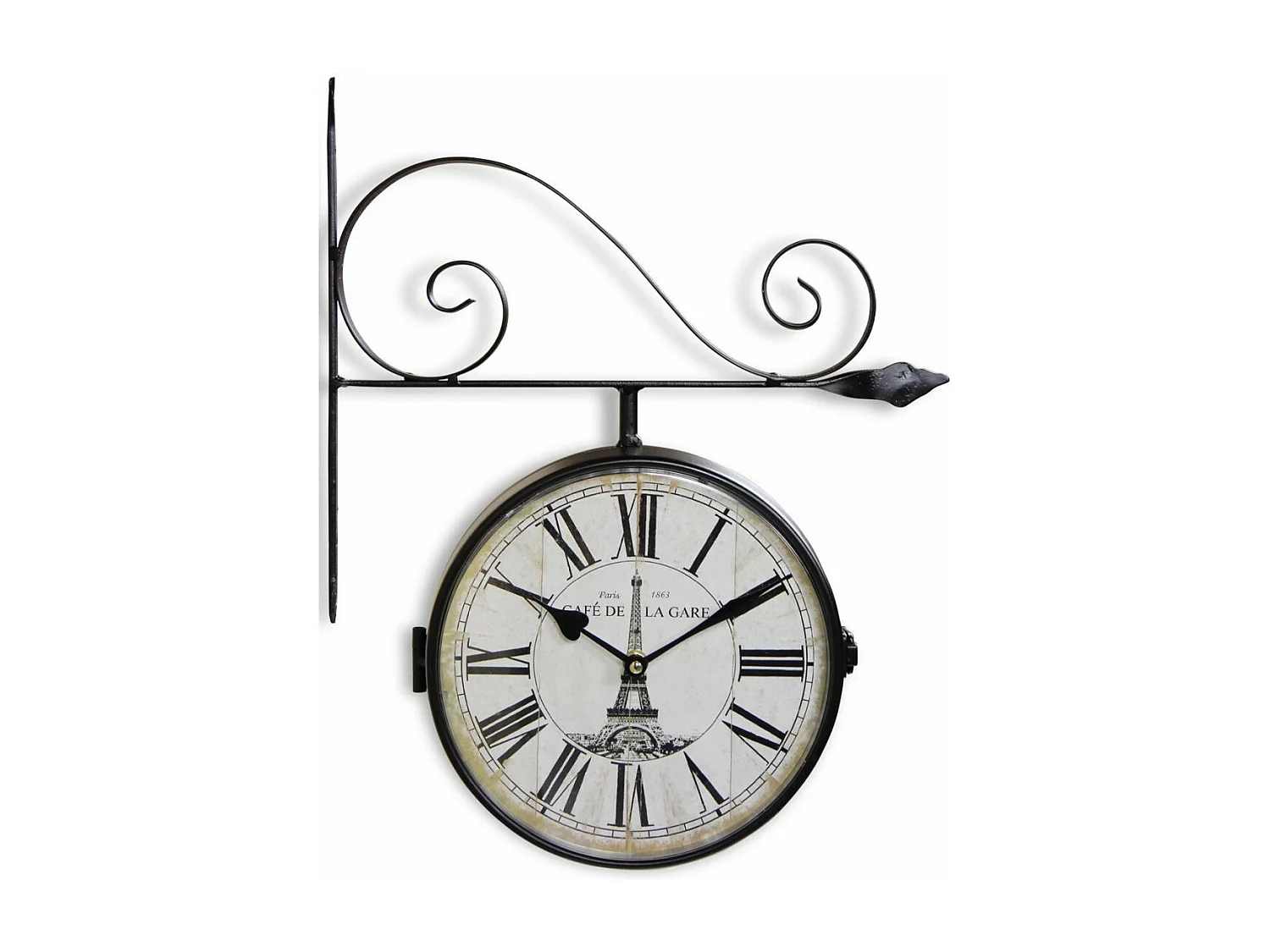 Horloge de gare ancienne double face café de la gare tour eiffel forge Fer Forgé Blanc - Décoration d'Autrefois