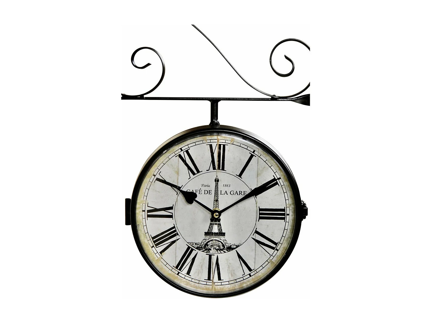 Horloge de gare ancienne double face café de la gare tour eiffel forge Fer Forgé Blanc - Décoration d'Autrefois