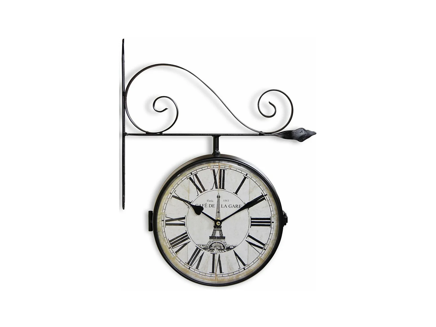 Horloge de gare ancienne double face café de la gare tour eiffel forge Fer Forgé Blanc - Décoration d'Autrefois
