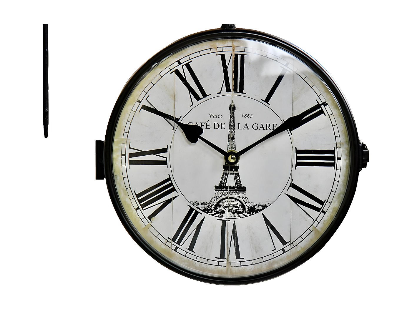UrbanHomes Horloge Gare Noire Double Face Rétro Avec Support - Grand Horloge Station New York Style Vintage Métal