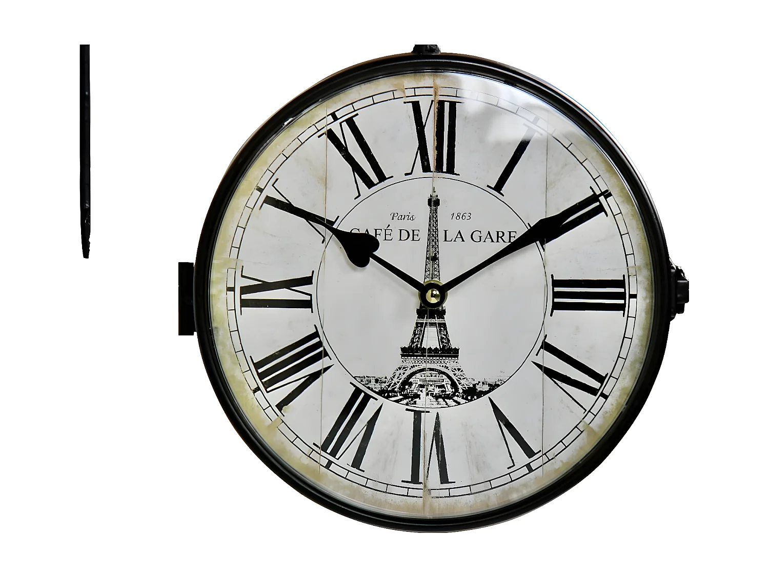 Horloge de gare ancienne double face café de la gare tour eiffel forge Fer Forgé Blanc - Décoration d'Autrefois