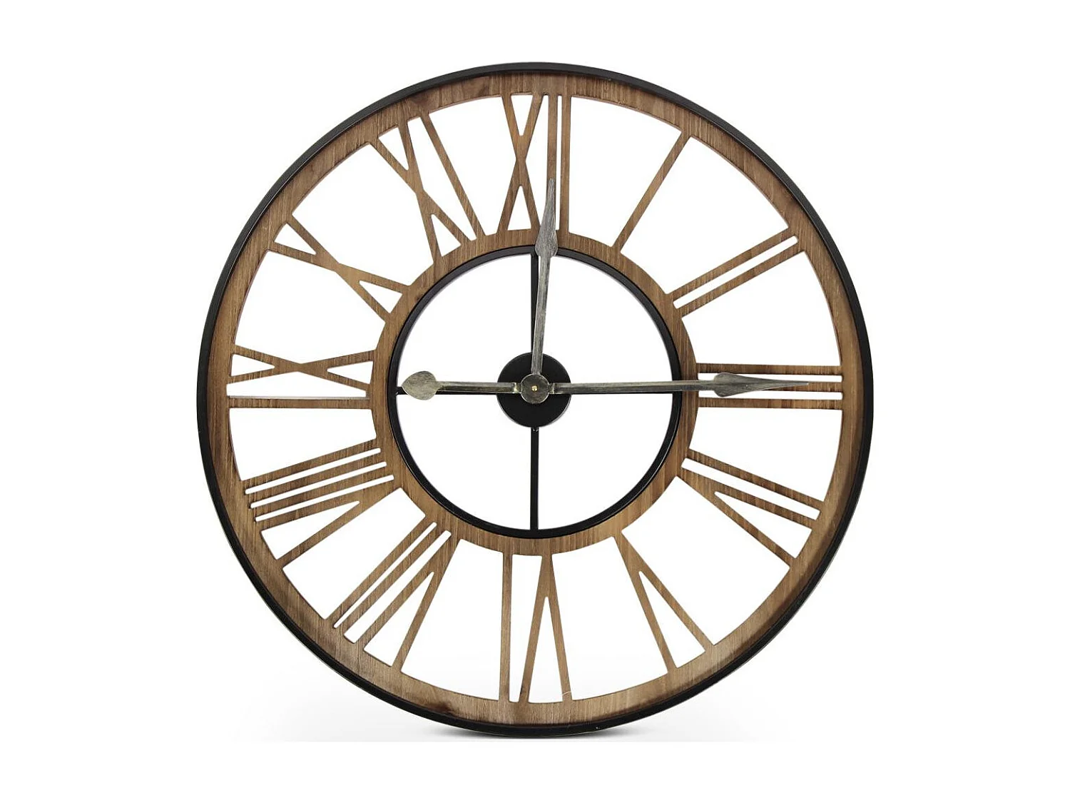 Grande horloge ancienne forge Bois-Fer Marron - Décoration d'Autrefois