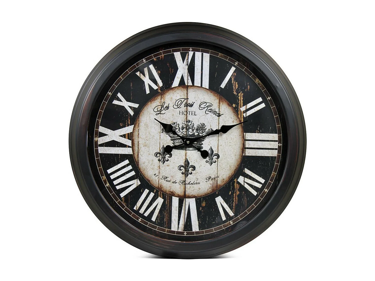 Grande horloge ancienne murale hôtel les trois reines Métal Noir - Décoration d'Autrefois