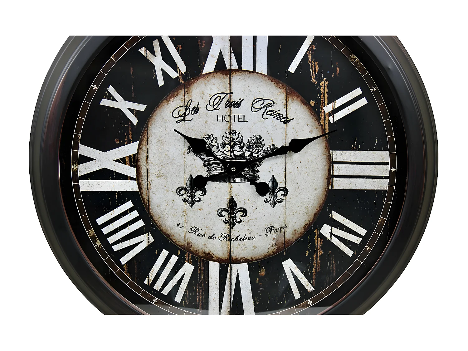 Grande horloge ancienne murale hôtel les trois reines Métal Noir - Décoration d'Autrefois