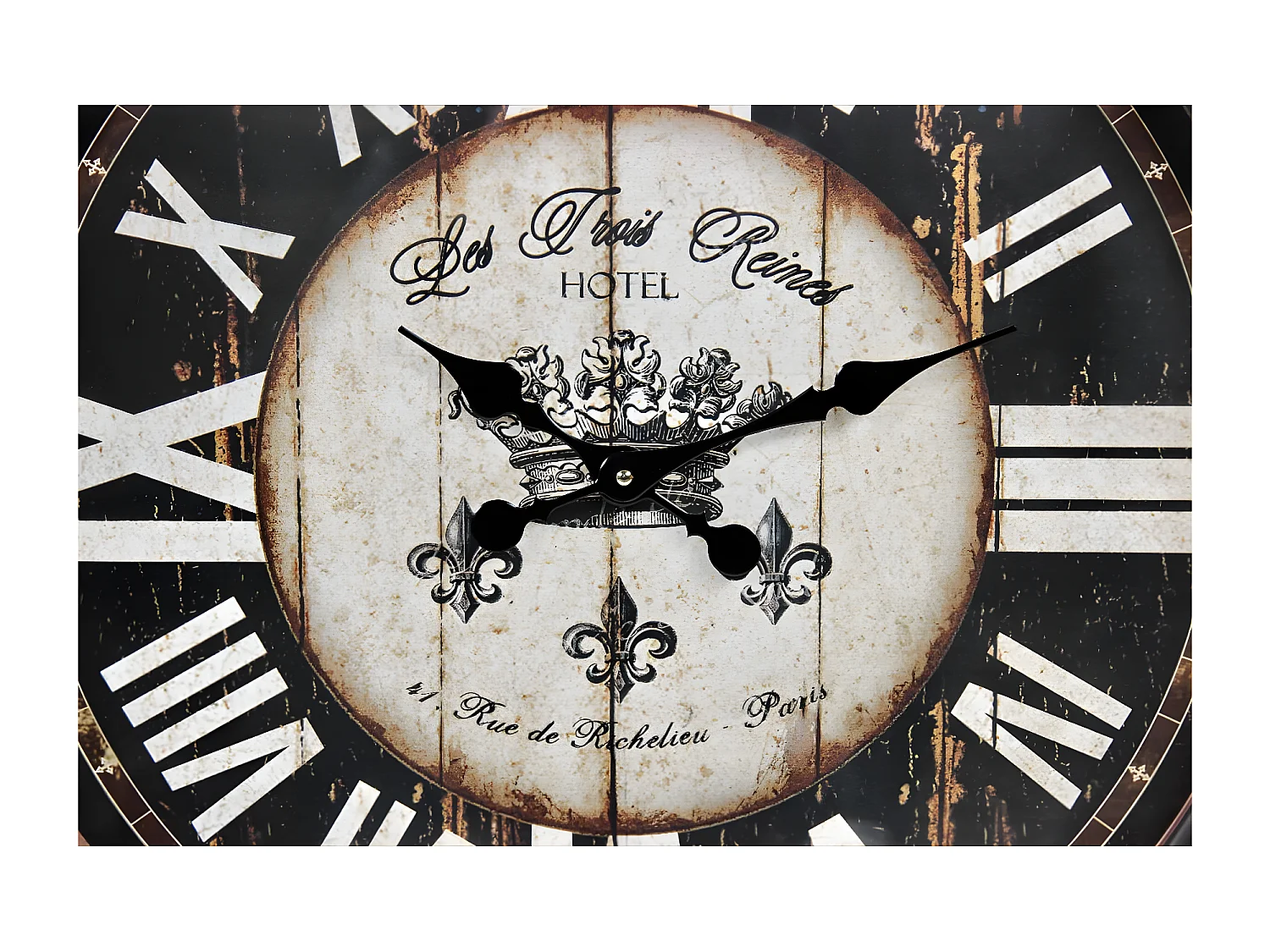 Grande horloge ancienne murale hôtel les trois reines Métal Noir - Décoration d'Autrefois