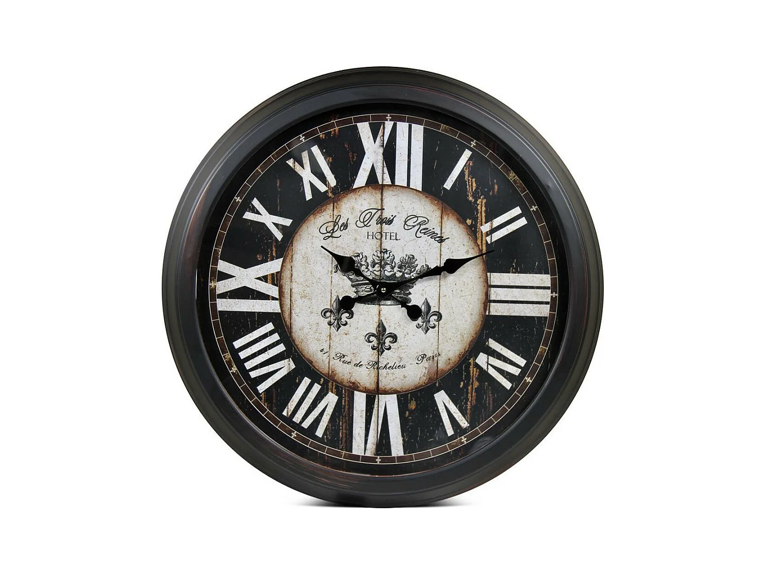 Grande horloge ancienne murale hôtel les trois reines Métal Noir - Décoration d'Autrefois
