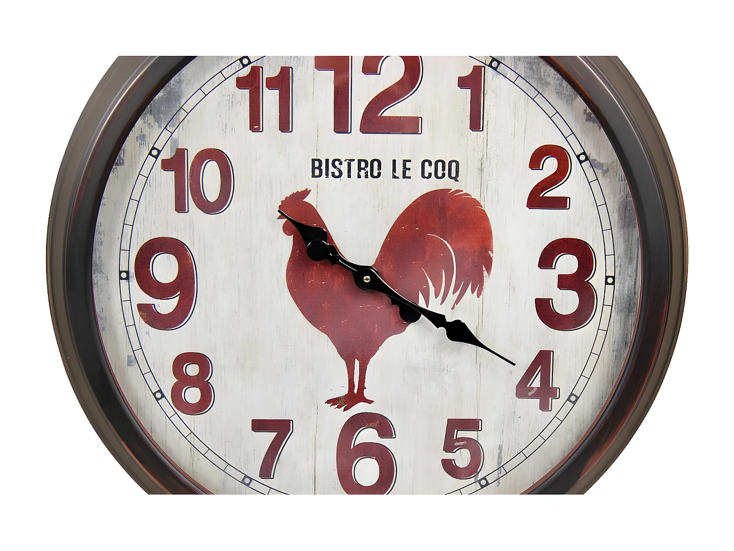 Grande horloge ancienne murale bistro le coq Métal Rouge-Bordeaux - Décoration d'Autrefois