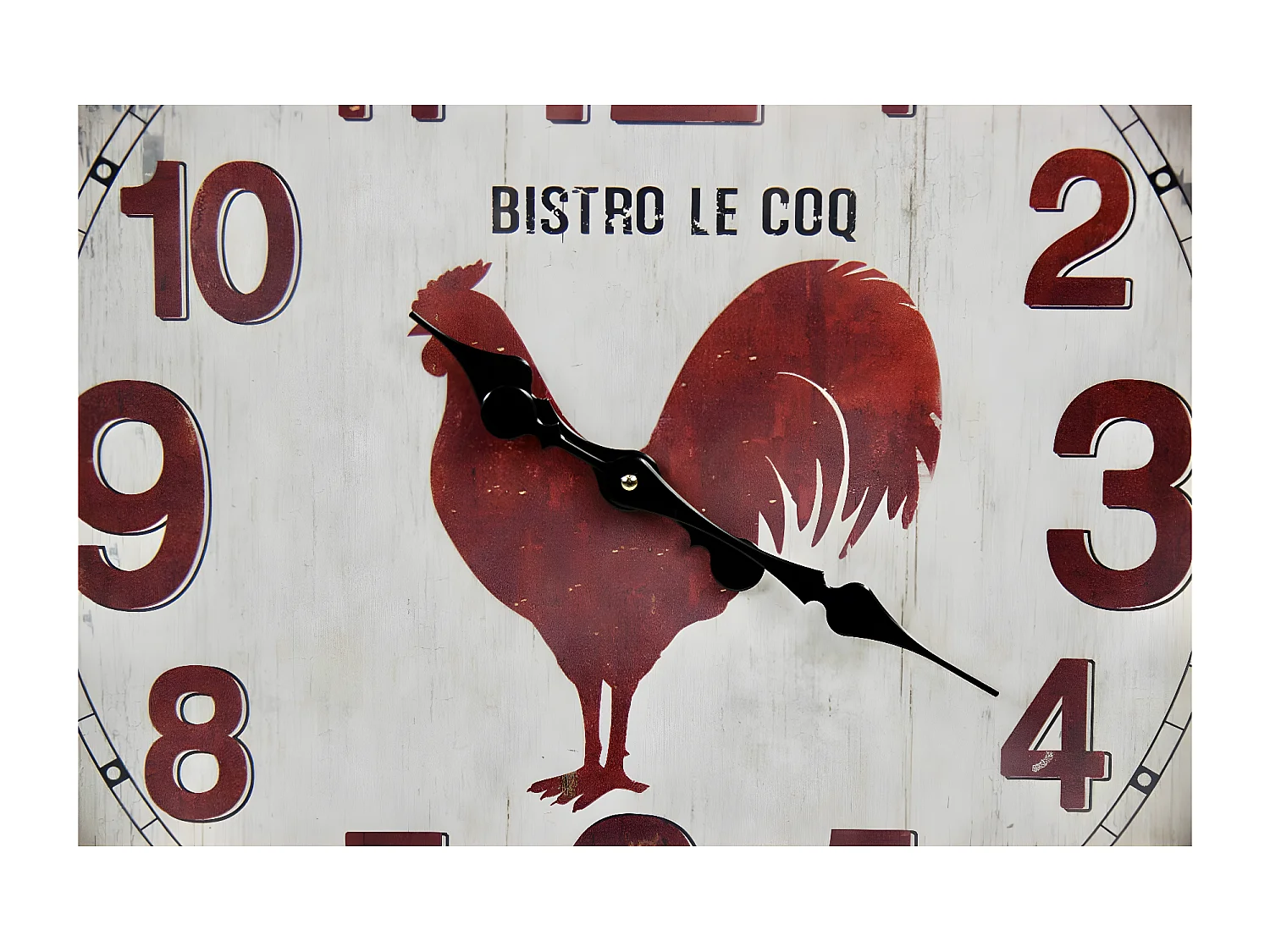 Grande horloge ancienne murale bistro le coq Métal Rouge-Bordeaux - Décoration d'Autrefois