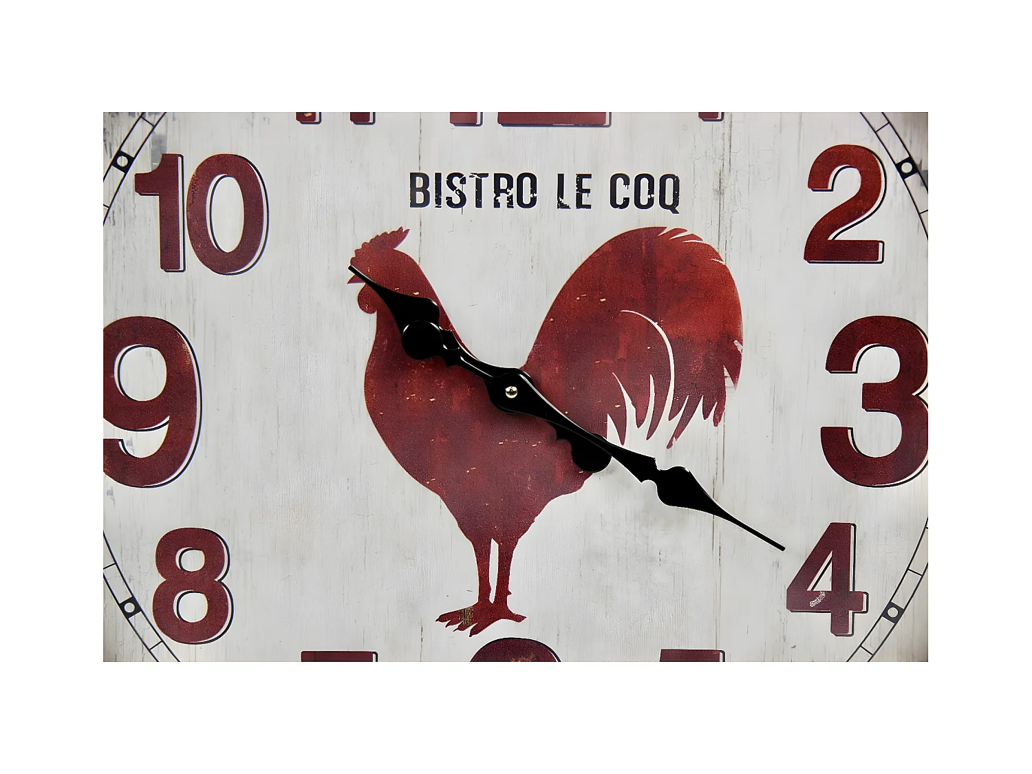 Grande horloge ancienne murale bistro le coq Métal Rouge-Bordeaux - Décoration d'Autrefois