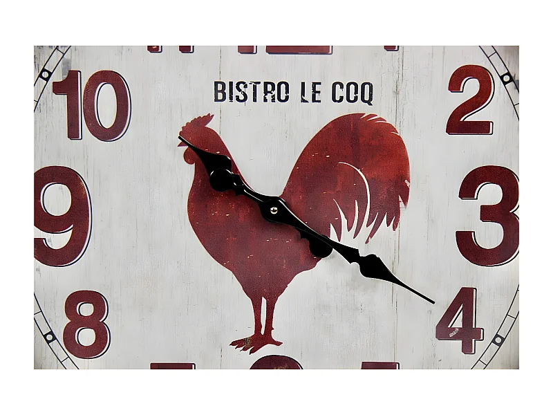 Grande horloge ancienne murale bistro le coq Métal Bordeaux - Décoration d'Autrefois