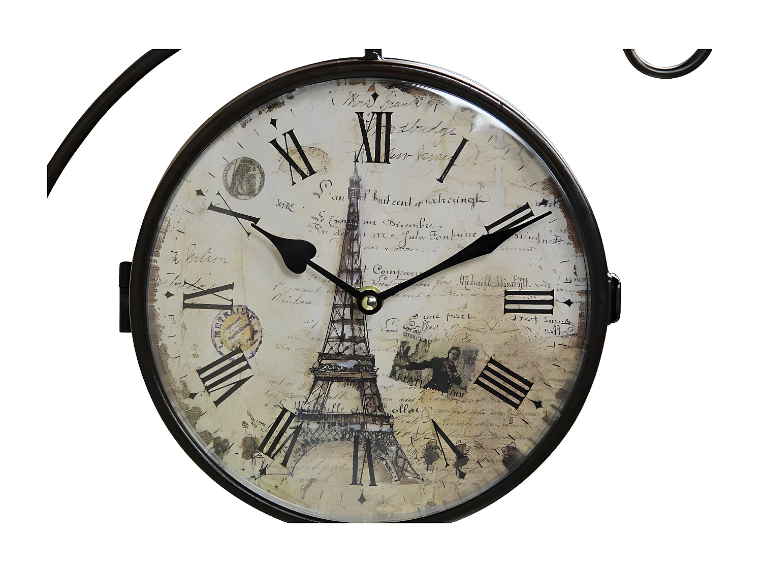 Horloge de gare ancienne double face paris tour eiffel forge Fer Forgé Blanc - Décoration d'Autrefois