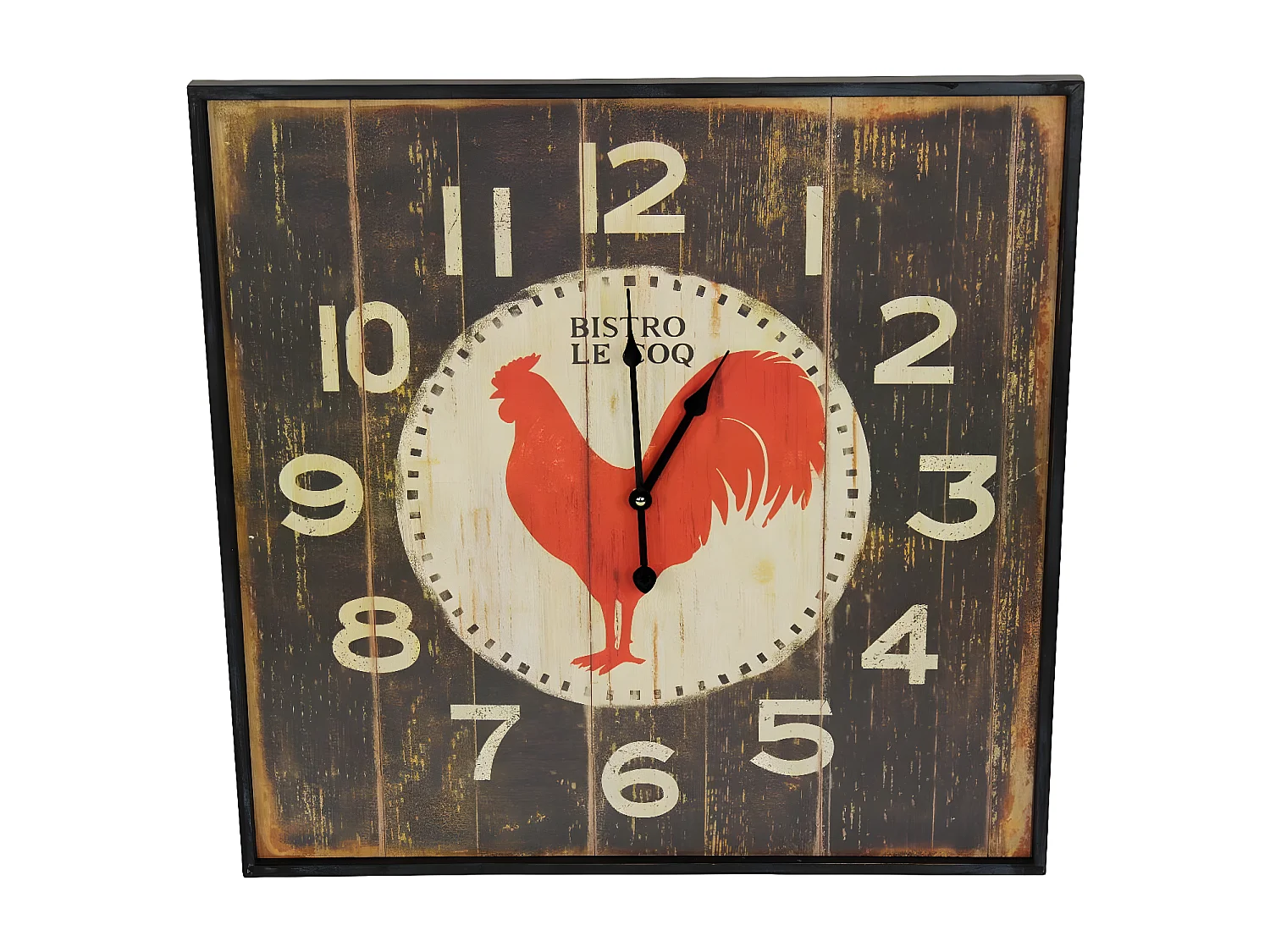 Horloge ancienne murale carre bistrot le coq Fer Marron - Décoration d'Autrefois