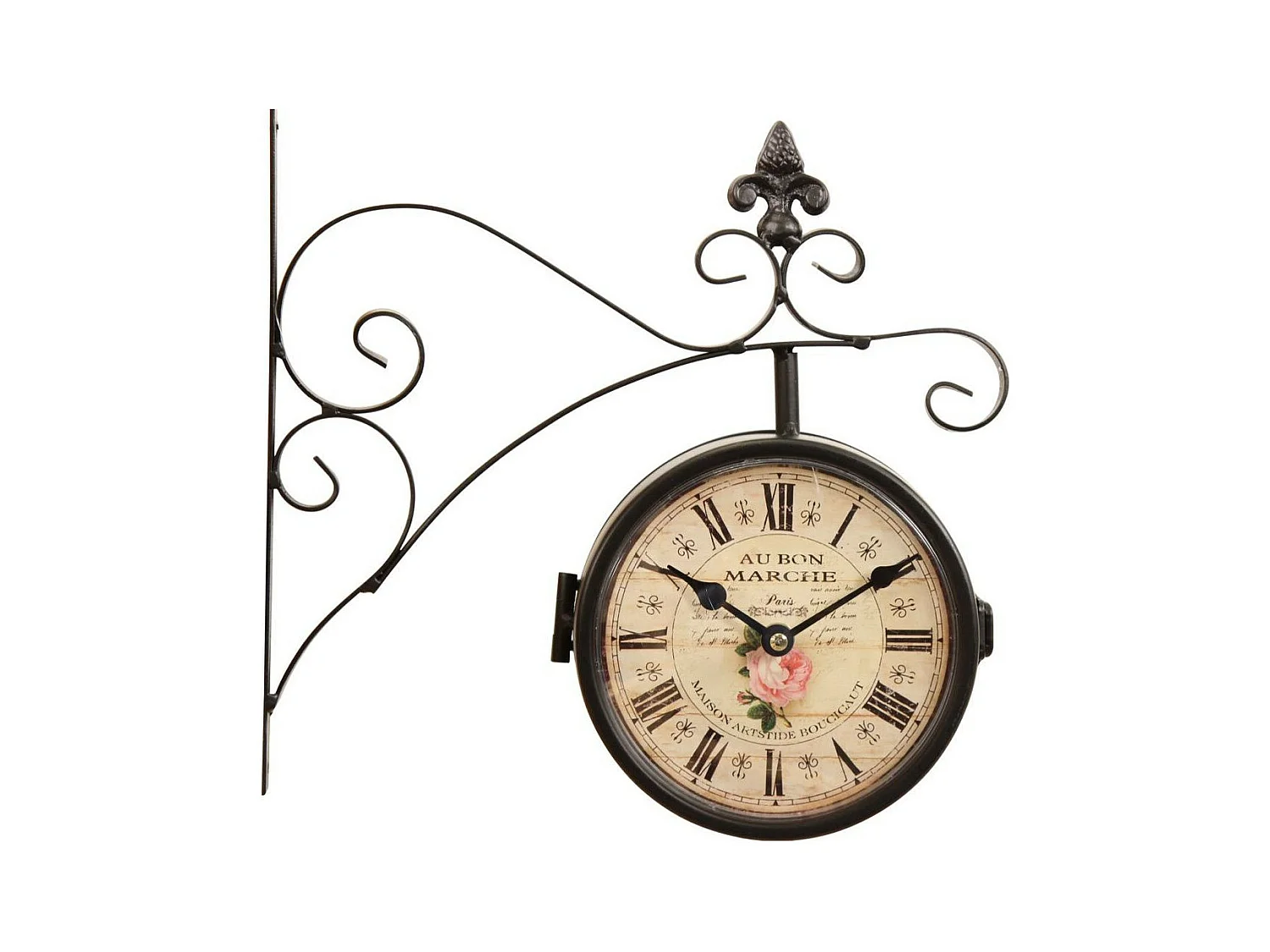 Horloge de gare ancienne double face au bon marché Fer Forgé Blanc - Décoration d'Autrefois