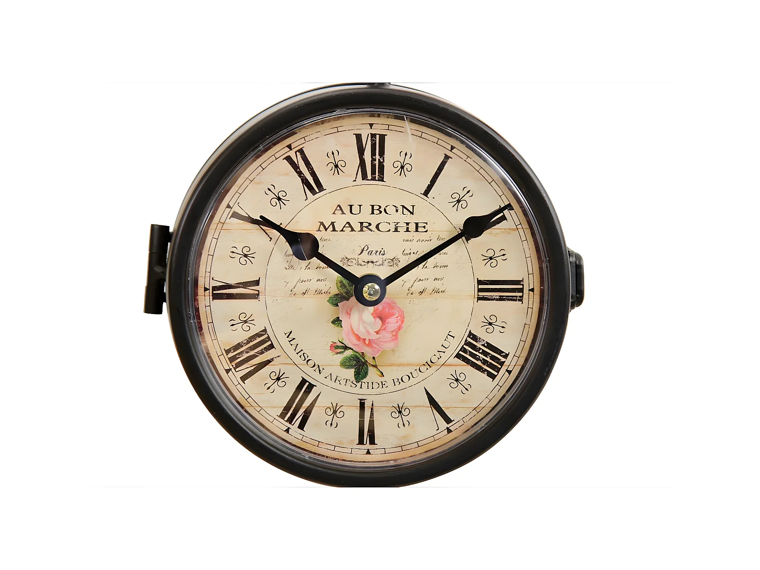 Horloge de gare ancienne double face au bon marché Fer Forgé Blanc - Décoration d'Autrefois