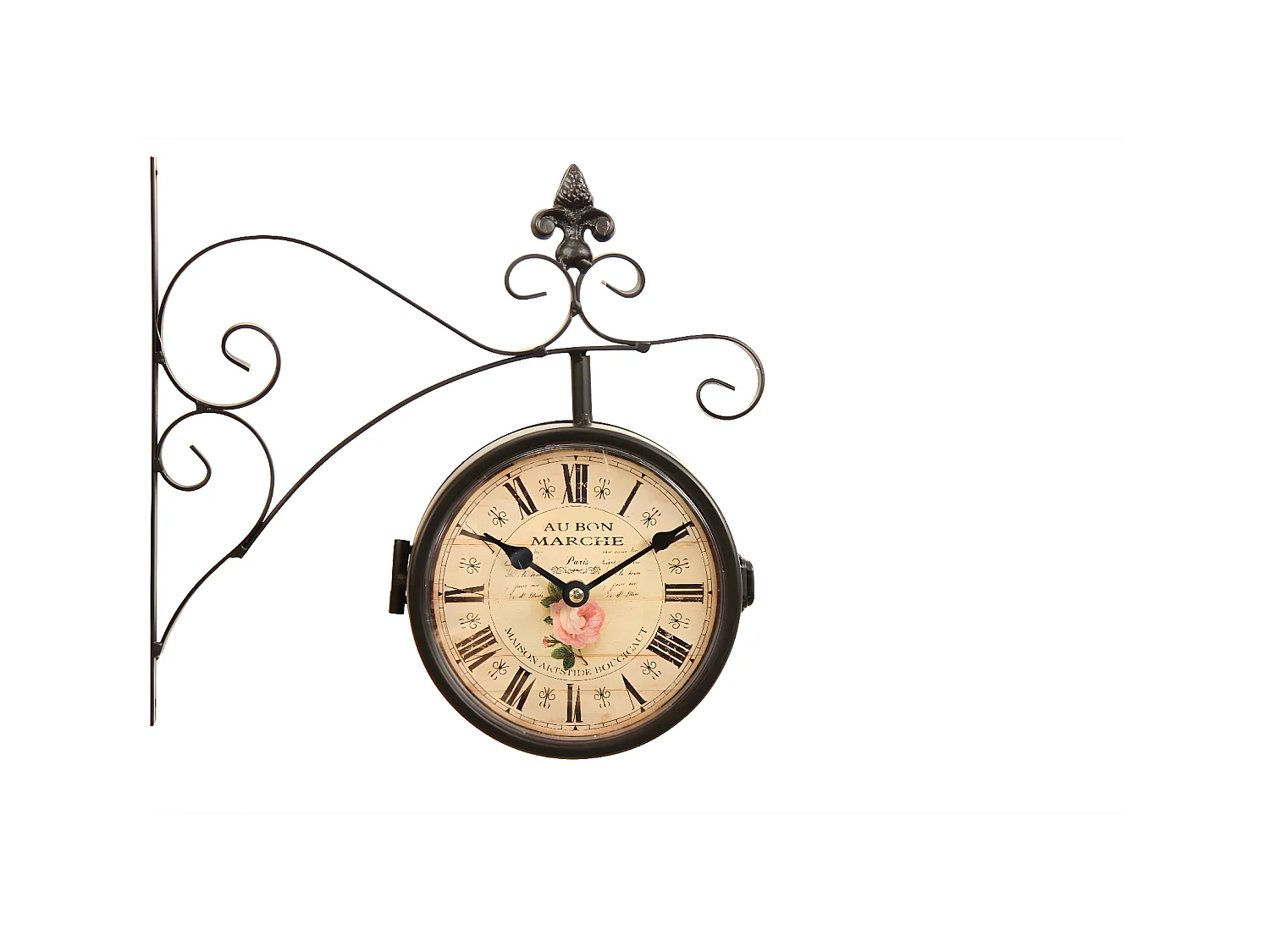 Horloge de gare ancienne double face au bon marché Fer Forgé Blanc - Décoration d'Autrefois