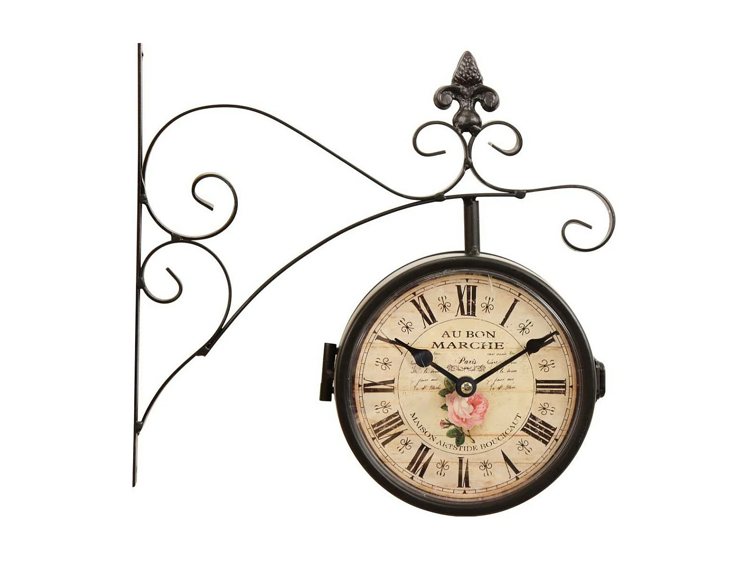 Horloge de gare ancienne double face au bon marché Fer Forgé Blanc - Décoration d'Autrefois