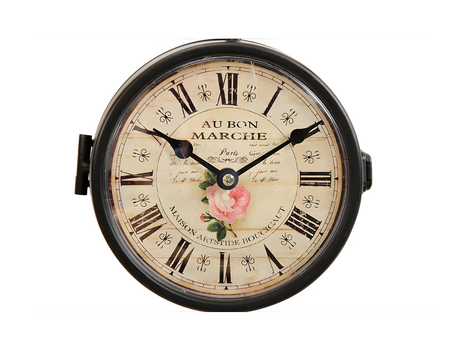 Horloge de gare ancienne double face au bon marché Fer Forgé Blanc - Décoration d'Autrefois