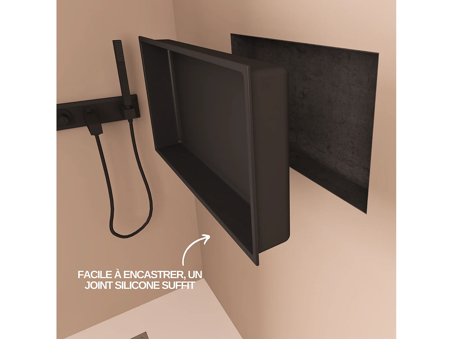 Lot de 2 Niches de Douche, Rangement mural de Salle de Bain et Douche 30x60cm Noir Satiné, NOOK by SANIZÉO