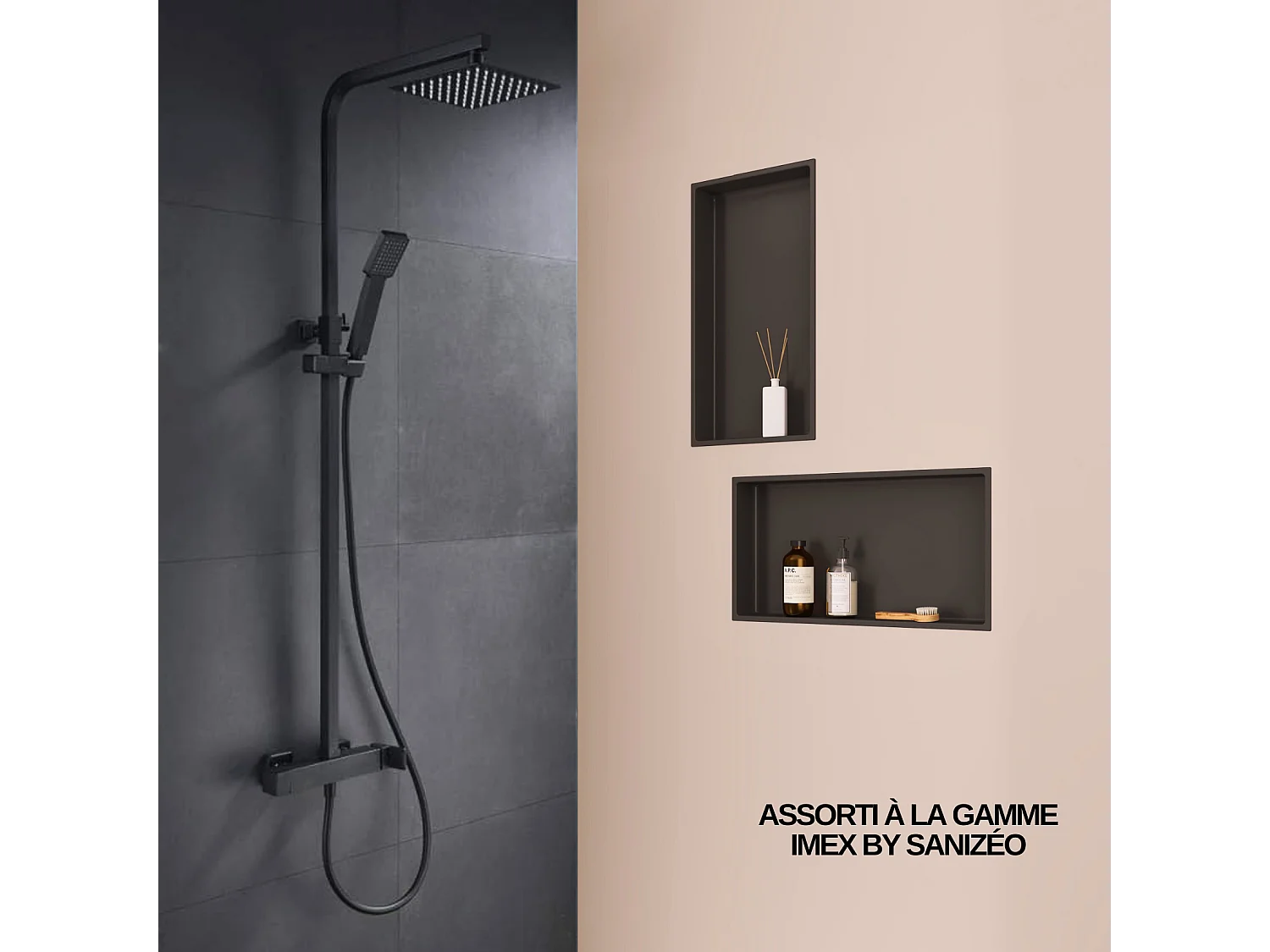 Lot de 2 Niches de Douche, Rangement mural de Salle de Bain et Douche 30x60cm Noir Satiné, NOOK by SANIZÉO