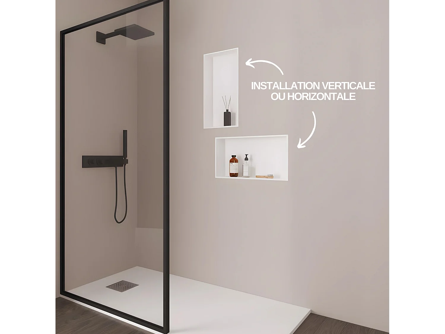 Lot de 2 Niches de Douche, Rangement mural de Salle de Bain et Douche 30x60cm Blanc Satiné, NOOK by SANIZÉO