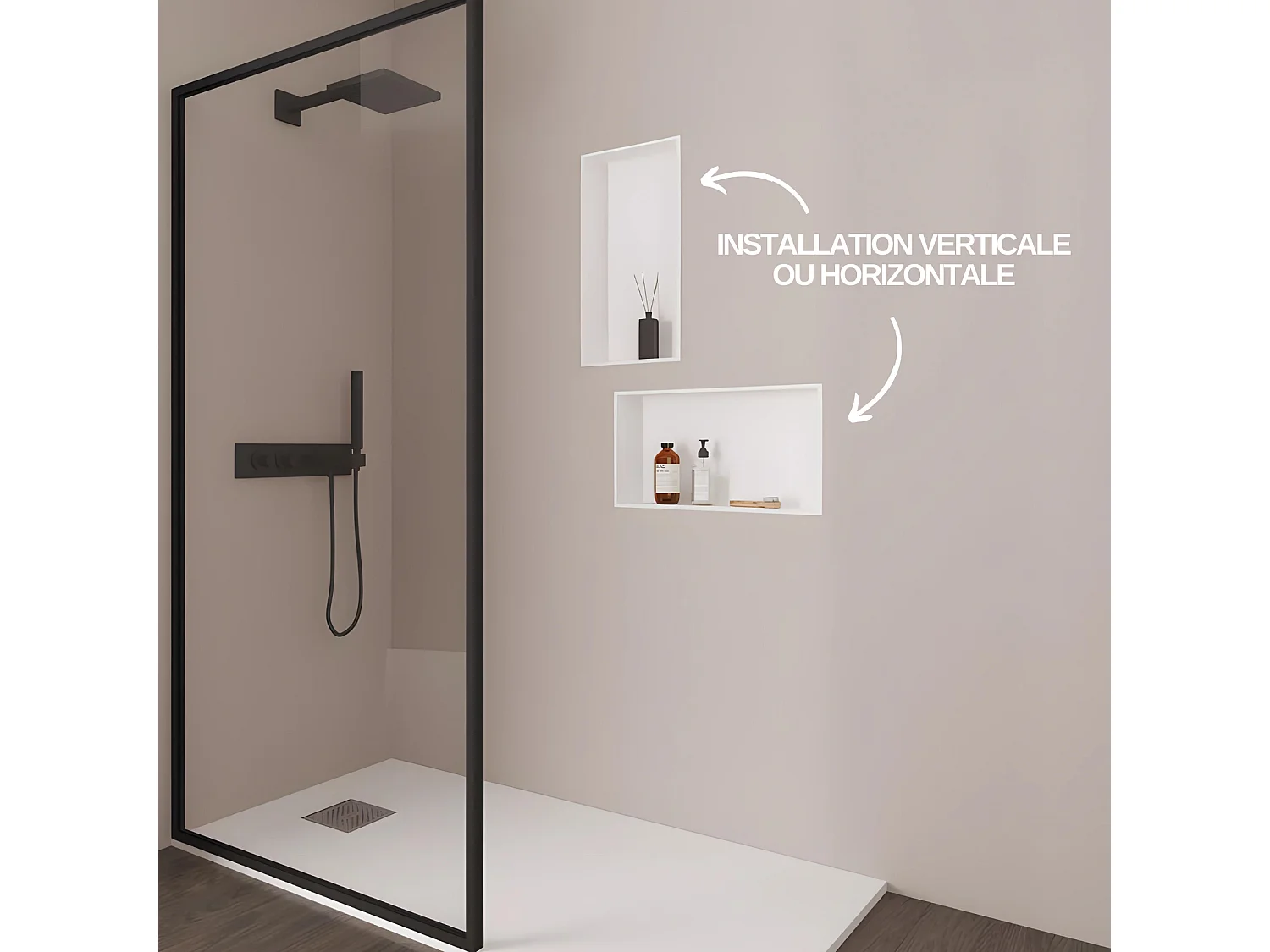 Lot de 2 Niches de Douche, Rangement mural de Salle de Bain et Douche 63X33cm Blanc Satiné, NOOK by SANIZÉO