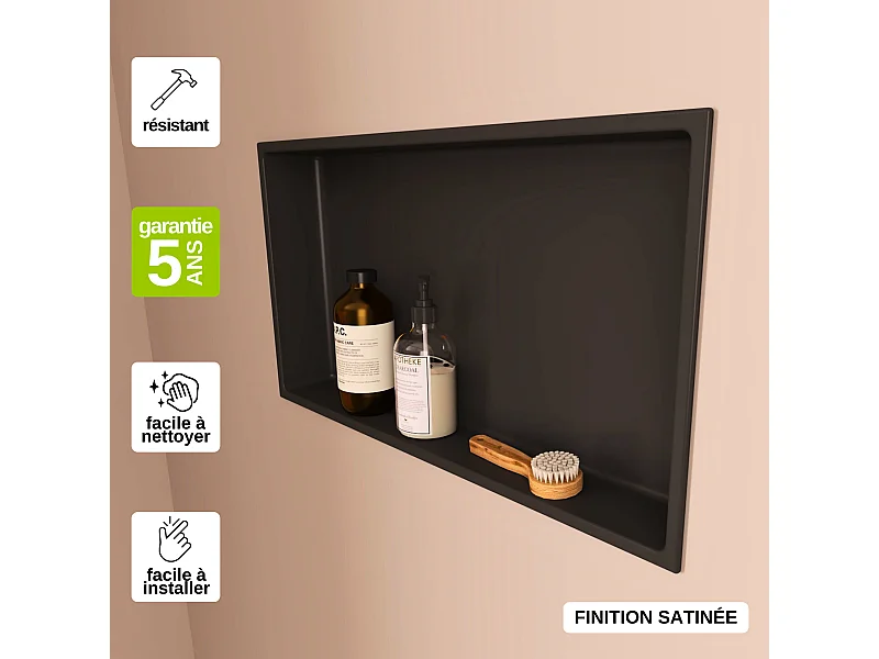 Niche de Douche, Rangement mural de Salle de Bain et Douche 30x60cm Noir Satiné, NOOK by SANIZÉO
