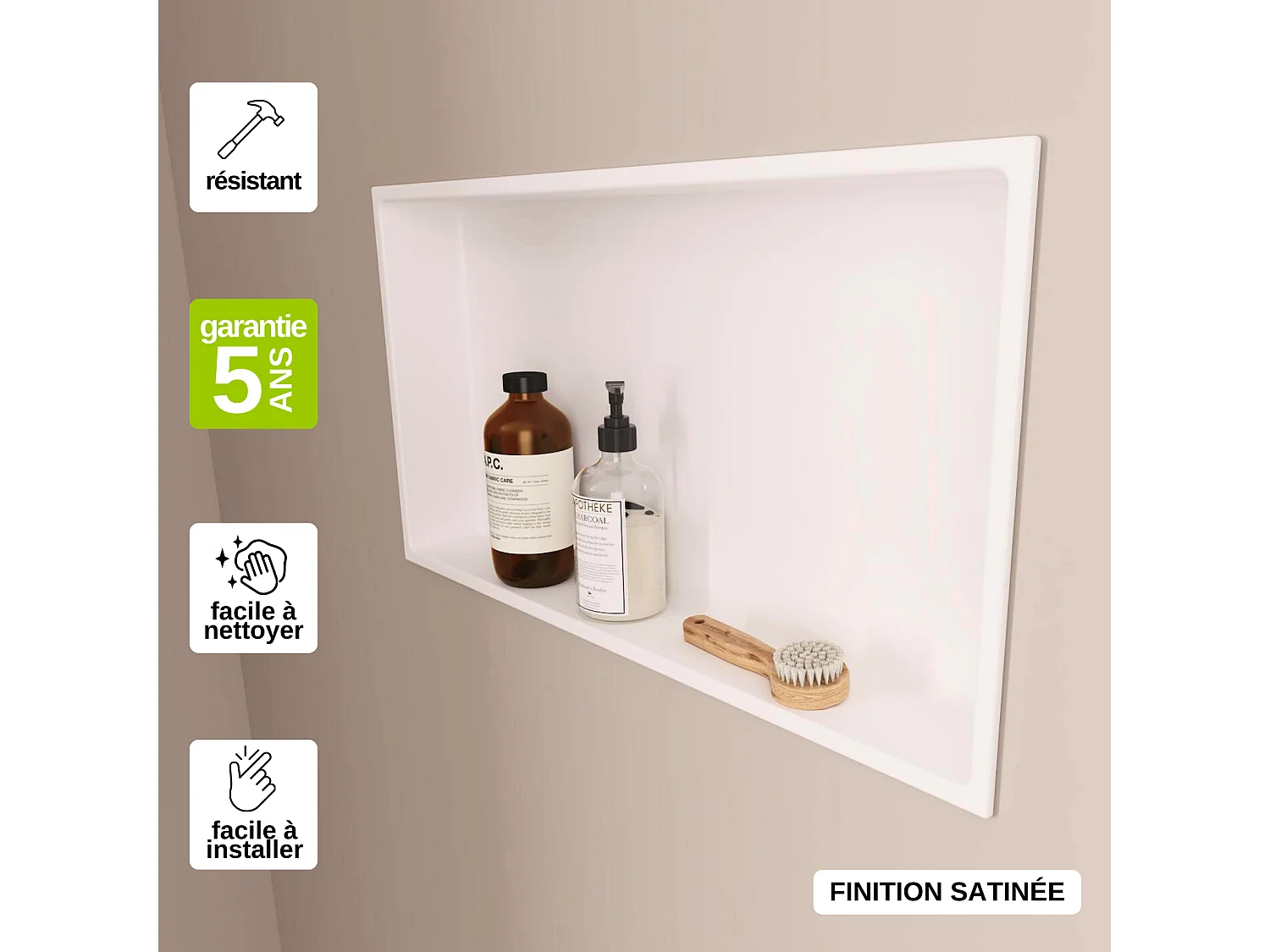 Niche de Douche, Rangement mural de Salle de Bain et Douche 63X33cm Blanc Satiné, NOOK by SANIZÉO