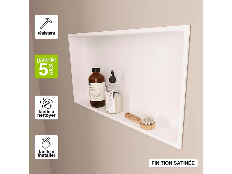 Niche de Douche, Rangement mural de Salle de Bain et Douche 30x60cm Blanc Satiné, NOOK by SANIZÉO