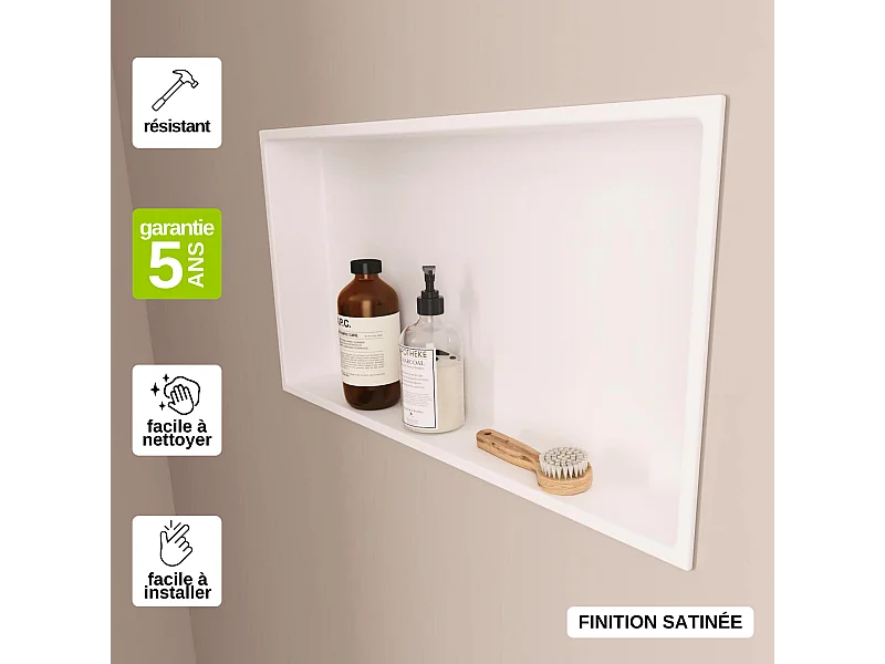 Niche de Douche, Rangement mural de Salle de Bain et Douche 30x60cm Blanc Satiné, NOOK by SANIZÉO