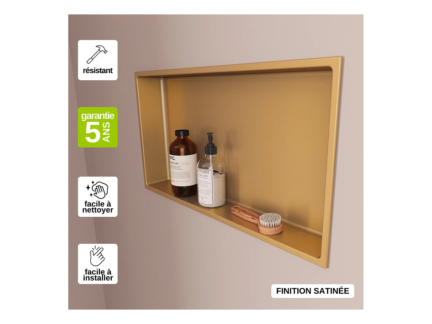 Niche de Douche, Rangement mural de Salle de Bain et Douche 30x60cm Or Satiné, NOOK by SANIZÉO
