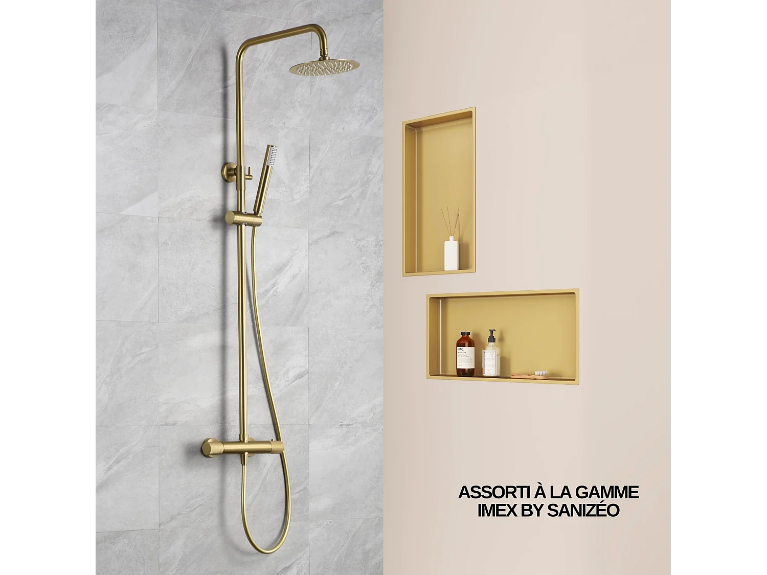 Niche de Douche, Rangement mural de Salle de Bain et Douche 30x60cm Or Satiné, NOOK by SANIZÉO
