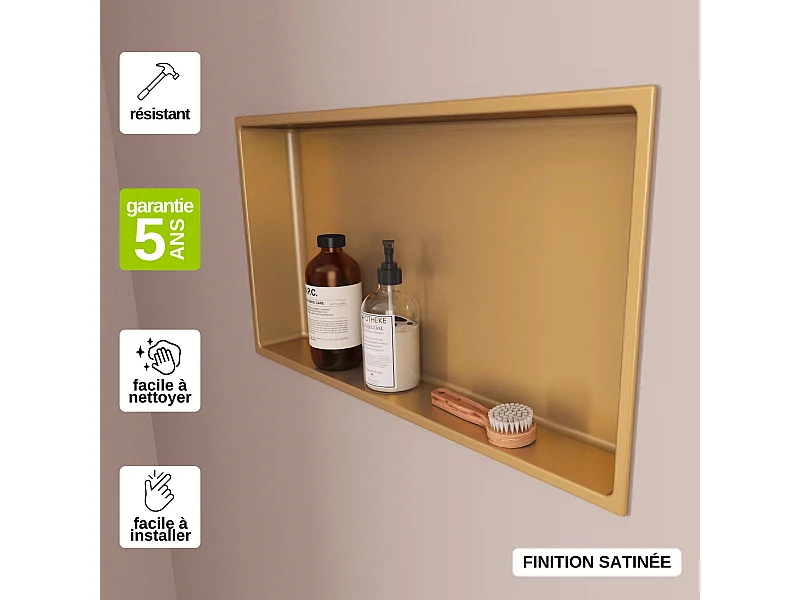 Niche de Douche, Rangement mural de Salle de Bain et Douche 30x60cm Or Satiné, NOOK by SANIZÉO