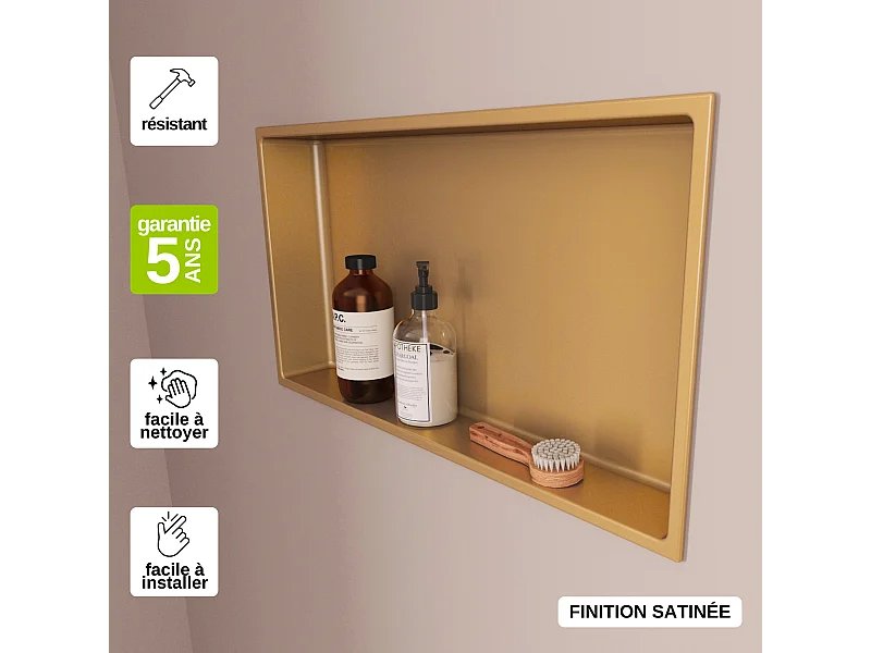 Niche de Douche, Rangement mural de Salle de Bain et Douche 30x60cm Or Satiné, NOOK by SANIZÉO