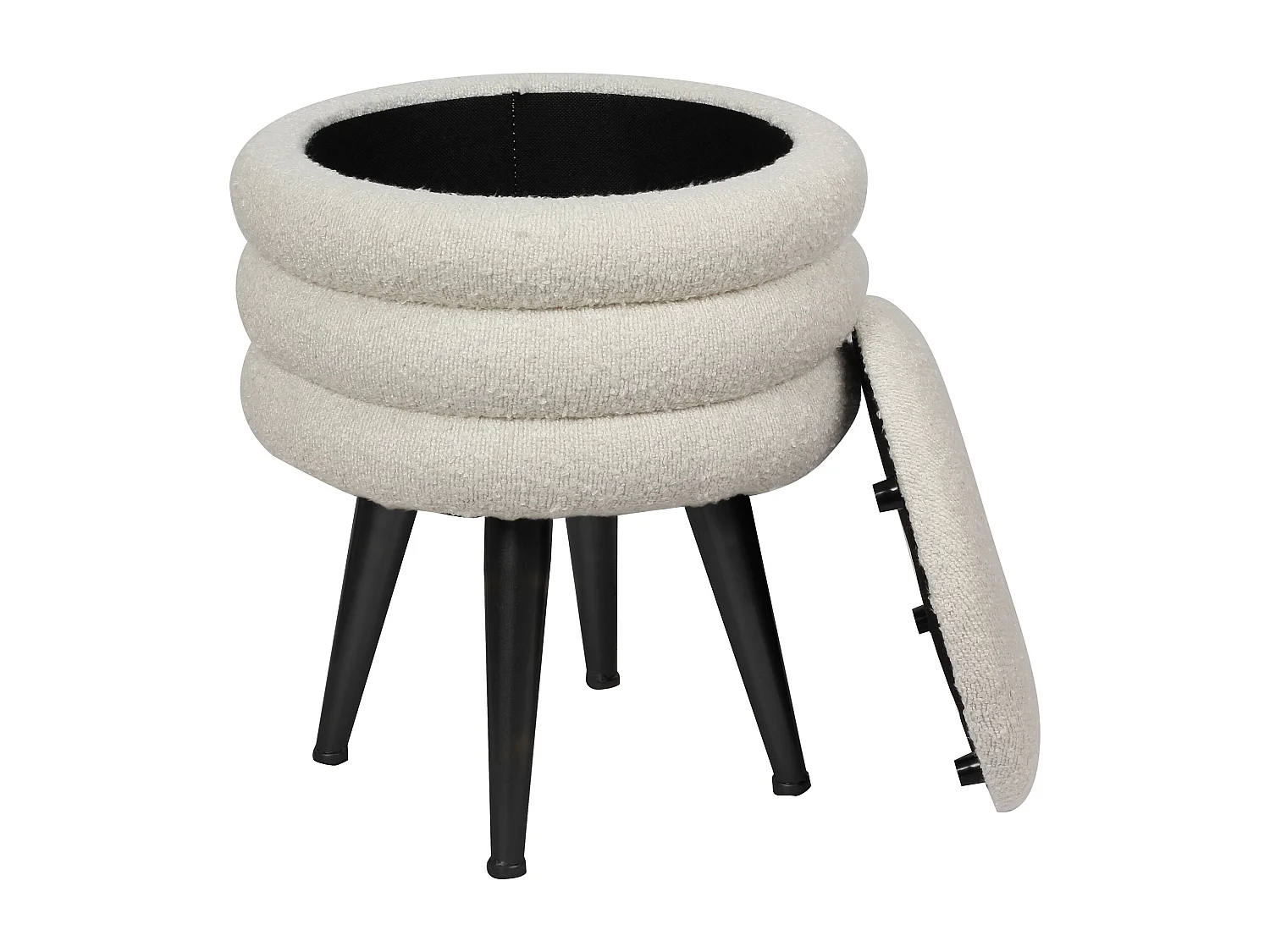 Niedriger Hocker mit Stauraum - Bouclé-Stoff & schwarzes Metall - Cremefarben - ESDALO