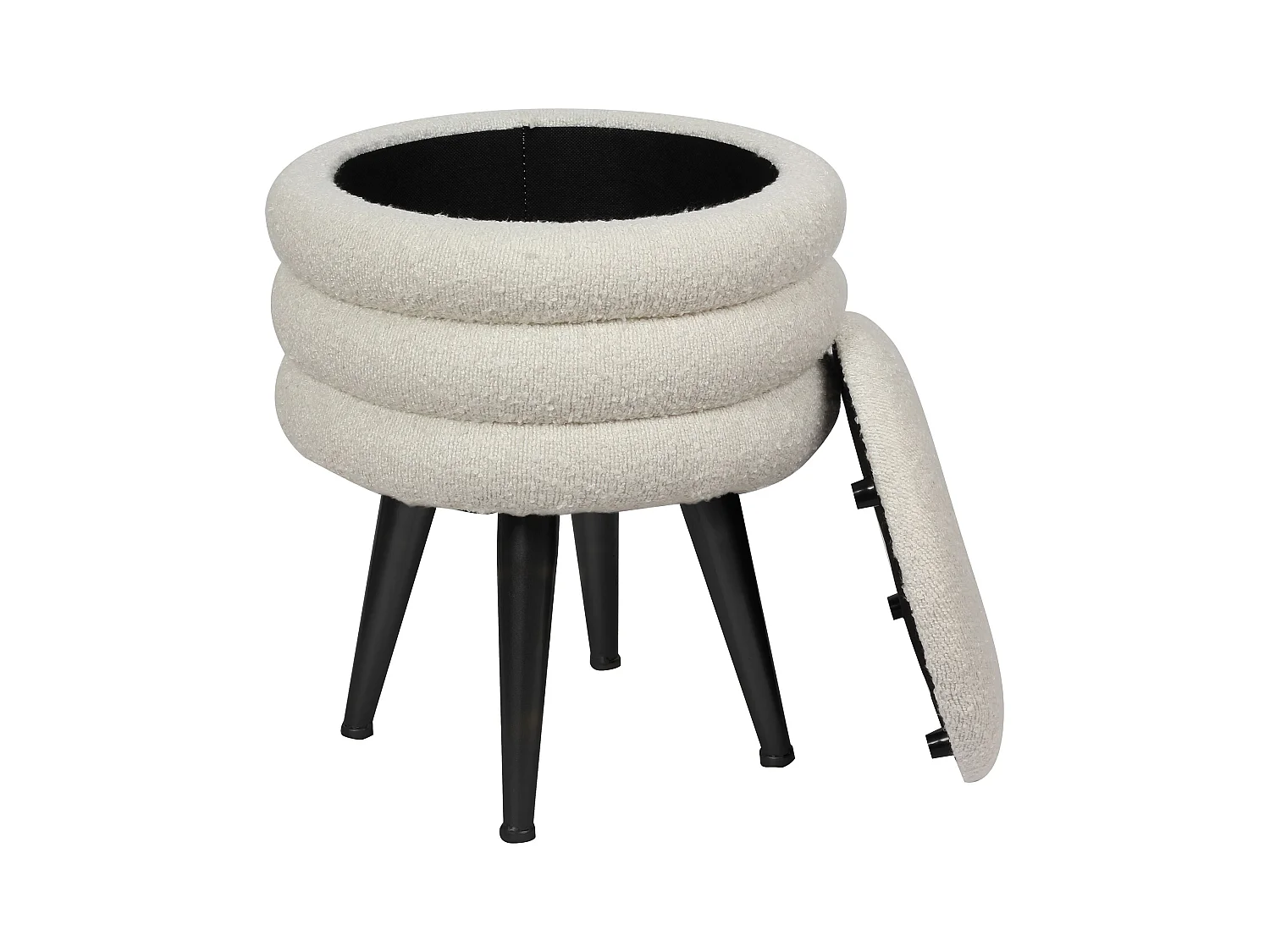 Lage kruk met opbergruimte van boucléstof en zwart metaal - Crèmewit - ESDALO