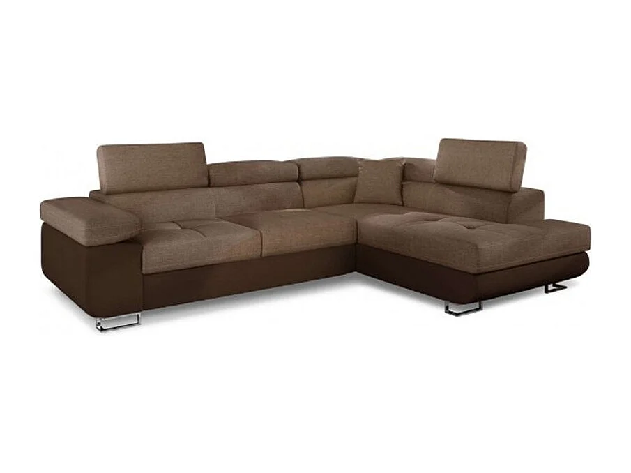 Sofá esquinero convertible en símil piel y tela reposacabezas elevables - Colección Marka-Marrón/Marrón claro-Ángulo izquierdo