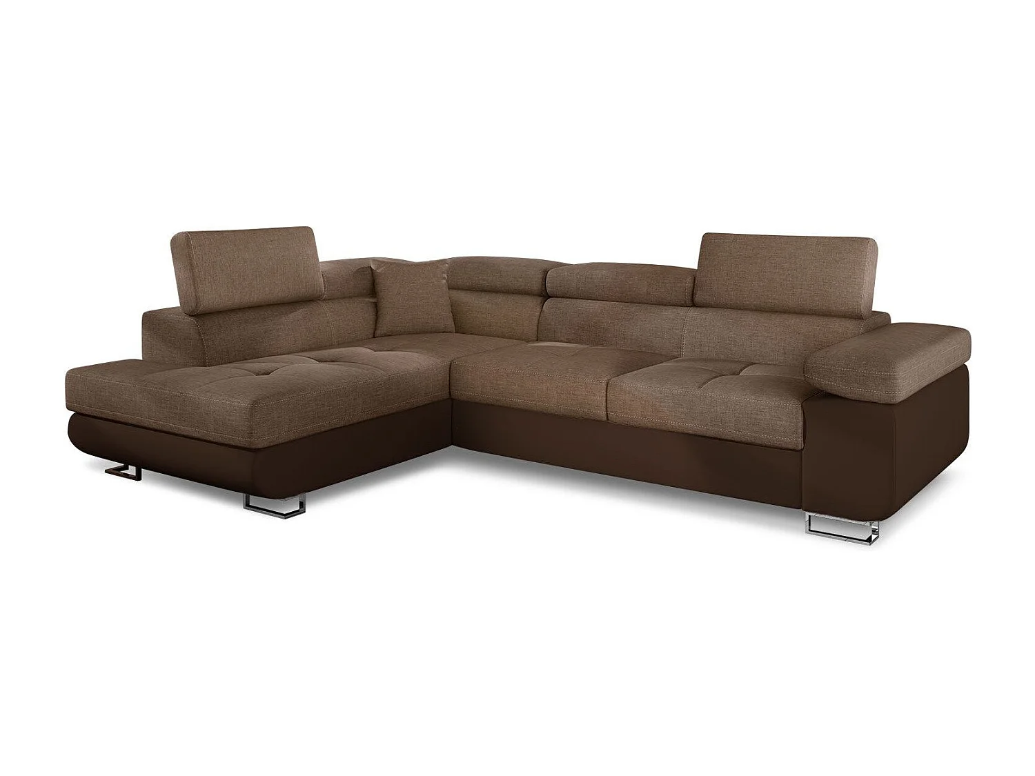 Sofá esquinero convertible en símil piel y tela reposacabezas elevables - Colección Marka-Marrón/Marrón claro-Ángulo izquierdo