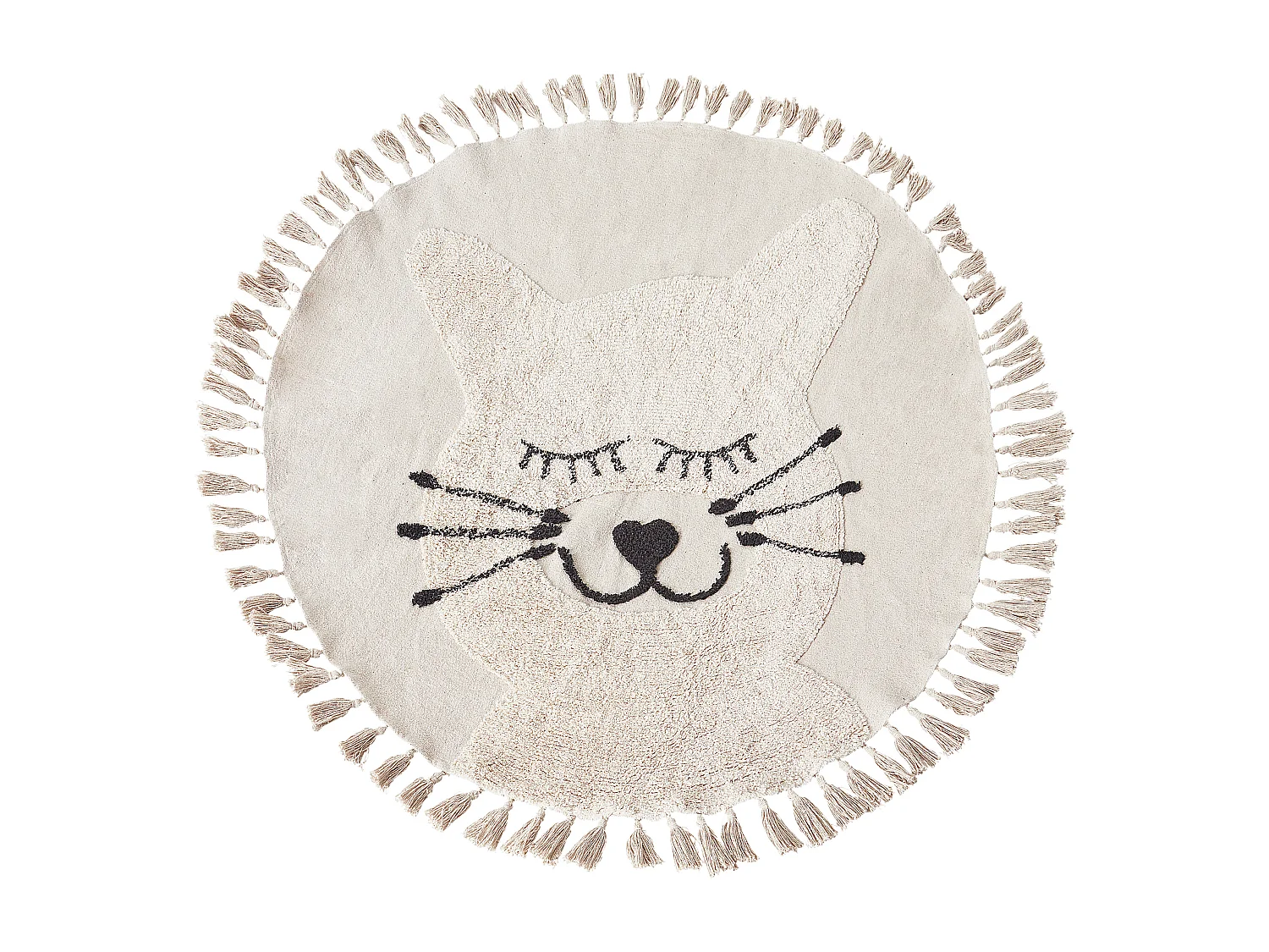 Tapis enfant rond avec motif de chat en coton beige ø 120 cm ETSERI