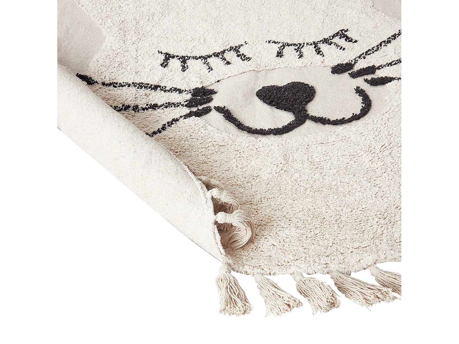 Tapis enfant rond avec motif de chat en coton beige ø 120 cm ETSERI