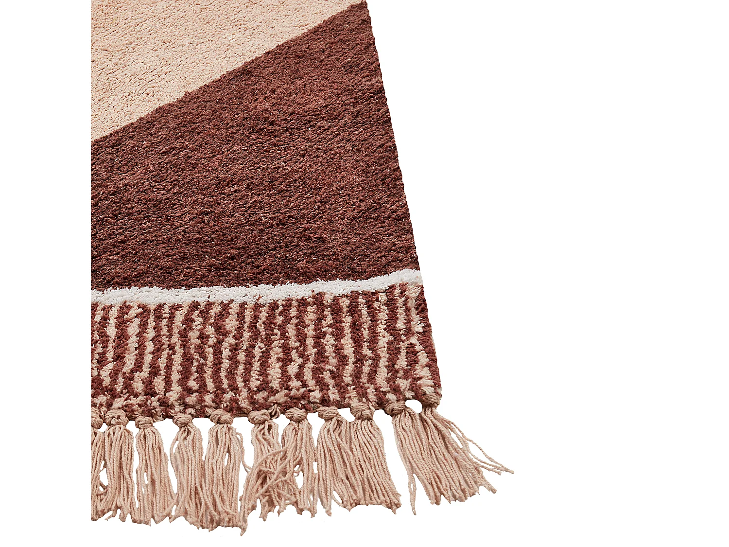 Teppich Baumwolle beige / braun 140x200 cm Strefenmuster mit Fransen Boho Xuluf