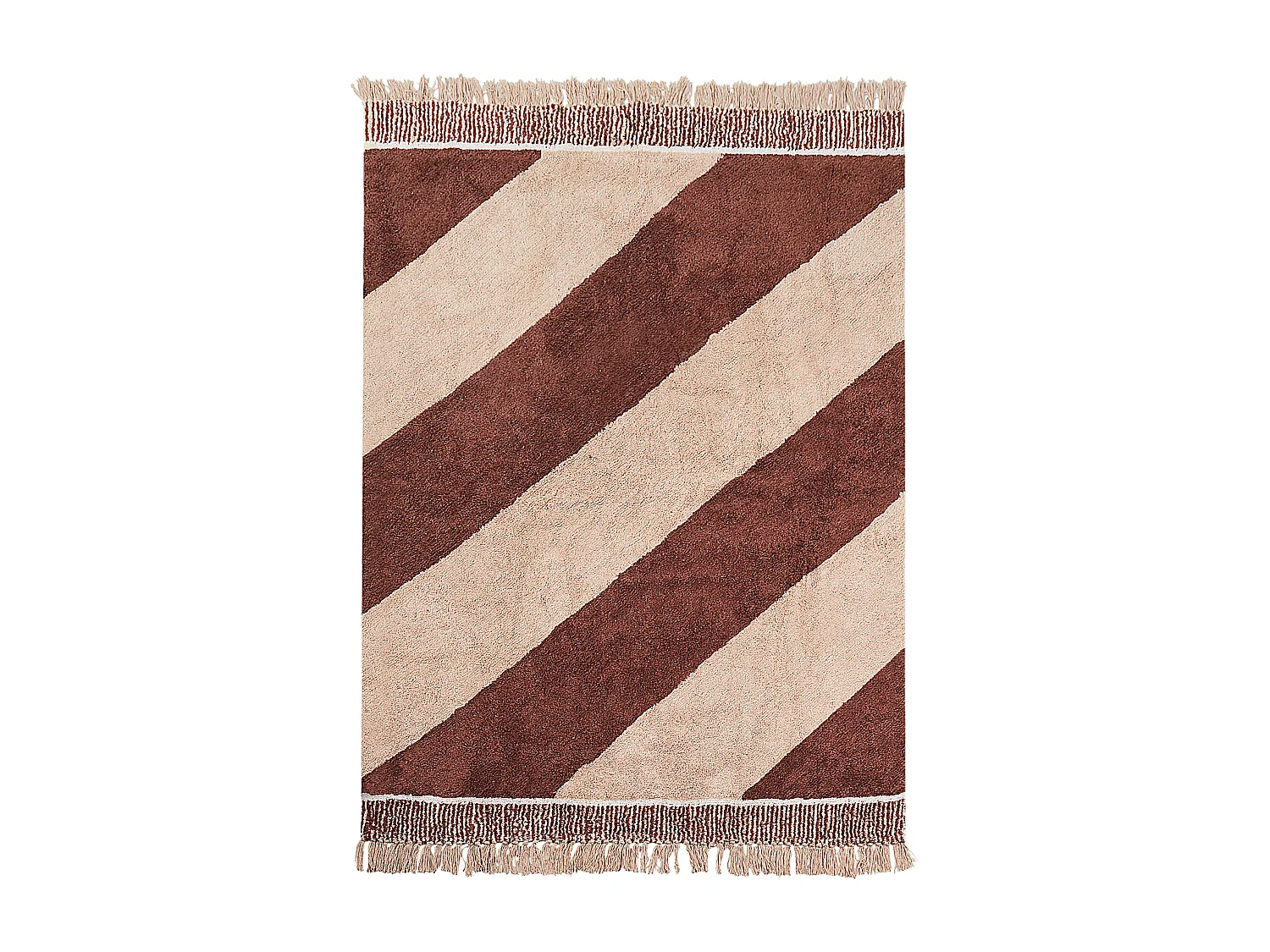 Teppich Baumwolle beige / braun 140x200 cm Strefenmuster mit Fransen Boho Xuluf