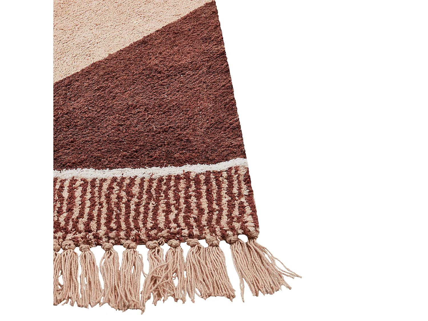 Teppich Baumwolle beige / braun 140x200 cm Strefenmuster mit Fransen Boho Xuluf