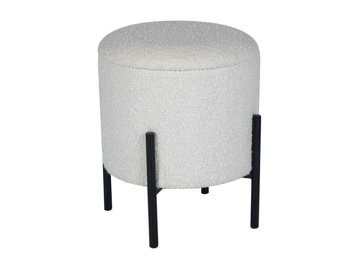 Niedriger Hocker mit Stauraum - Bouclé-Stoff & schwarzes Metall - Cremefarb günstig online kaufen