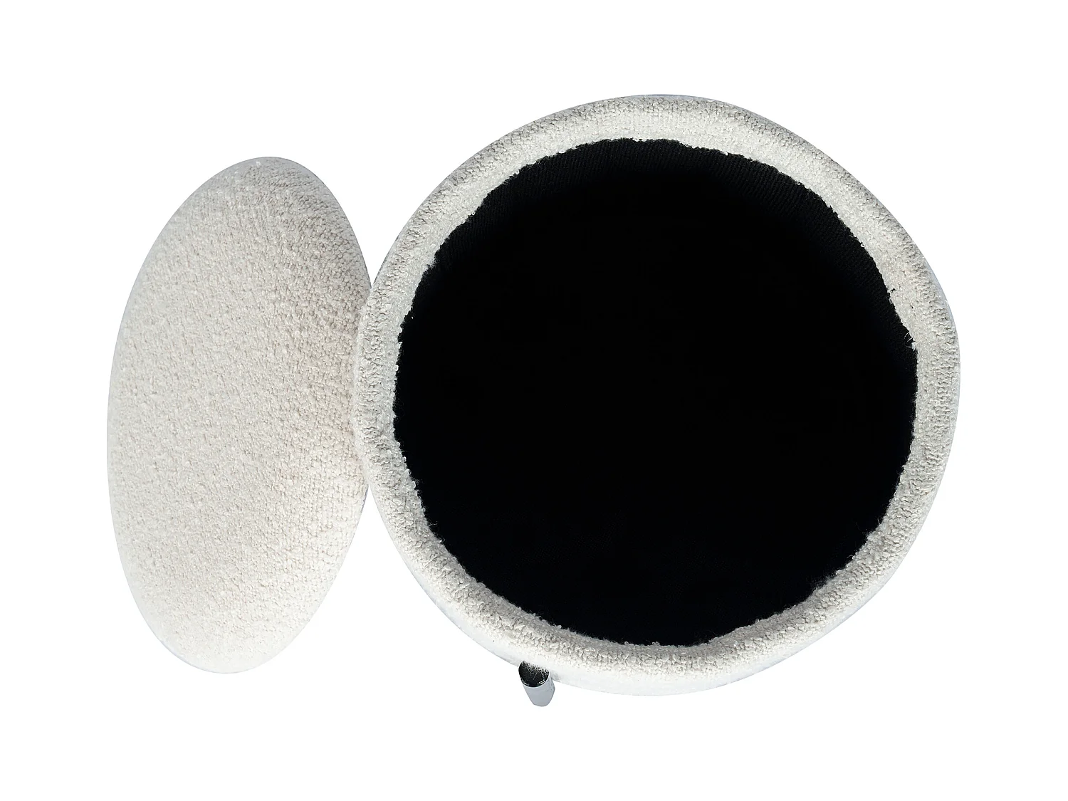 Banco baixo com espaço de arrumação em tecido bouclé e metal preto cor creme - EZEL