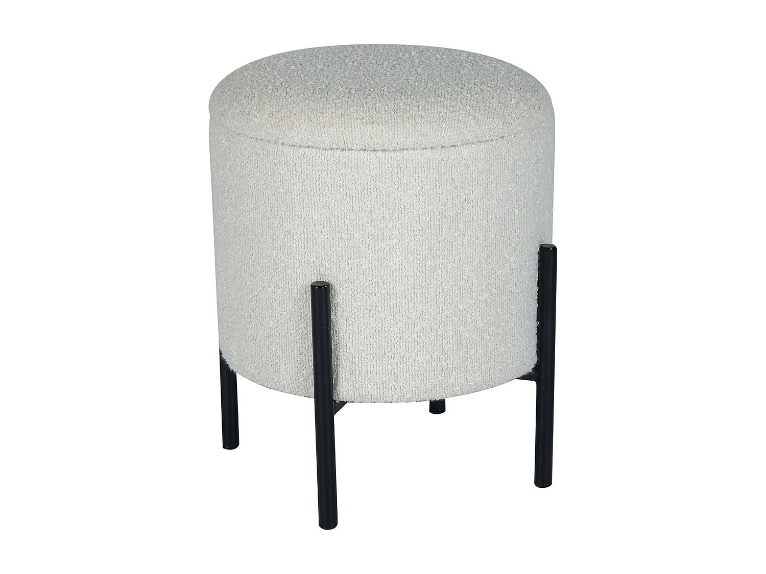 Tabouret bas coffre de rangement en tissu bouclette et métal noir - Crème - EZEL