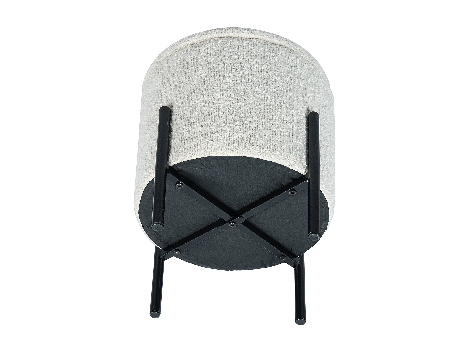 Tabouret bas coffre de rangement en tissu bouclette et métal noir - Crème - EZEL