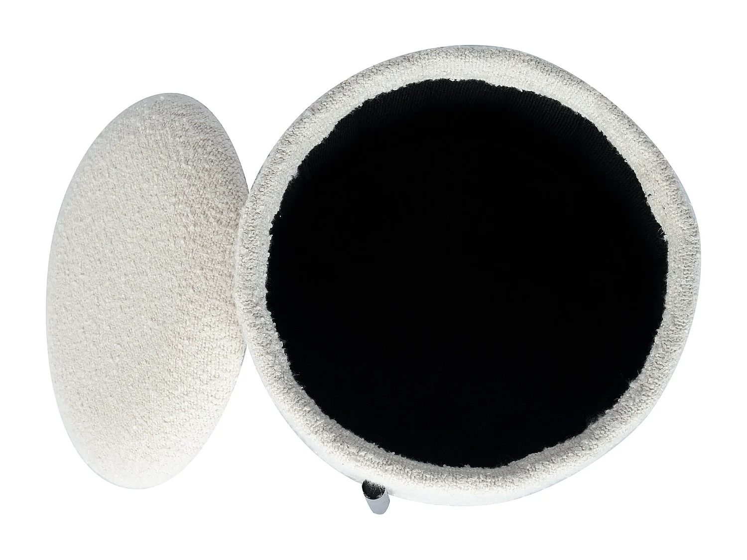 Tabouret bas coffre de rangement en tissu bouclette et métal noir - Crème - EZEL