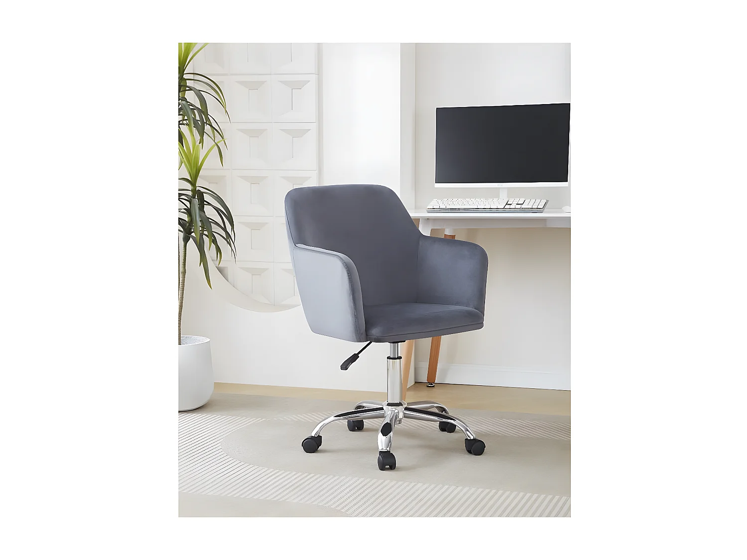 Chaise de bureau en velours ajustable "Ophélie" - Gris